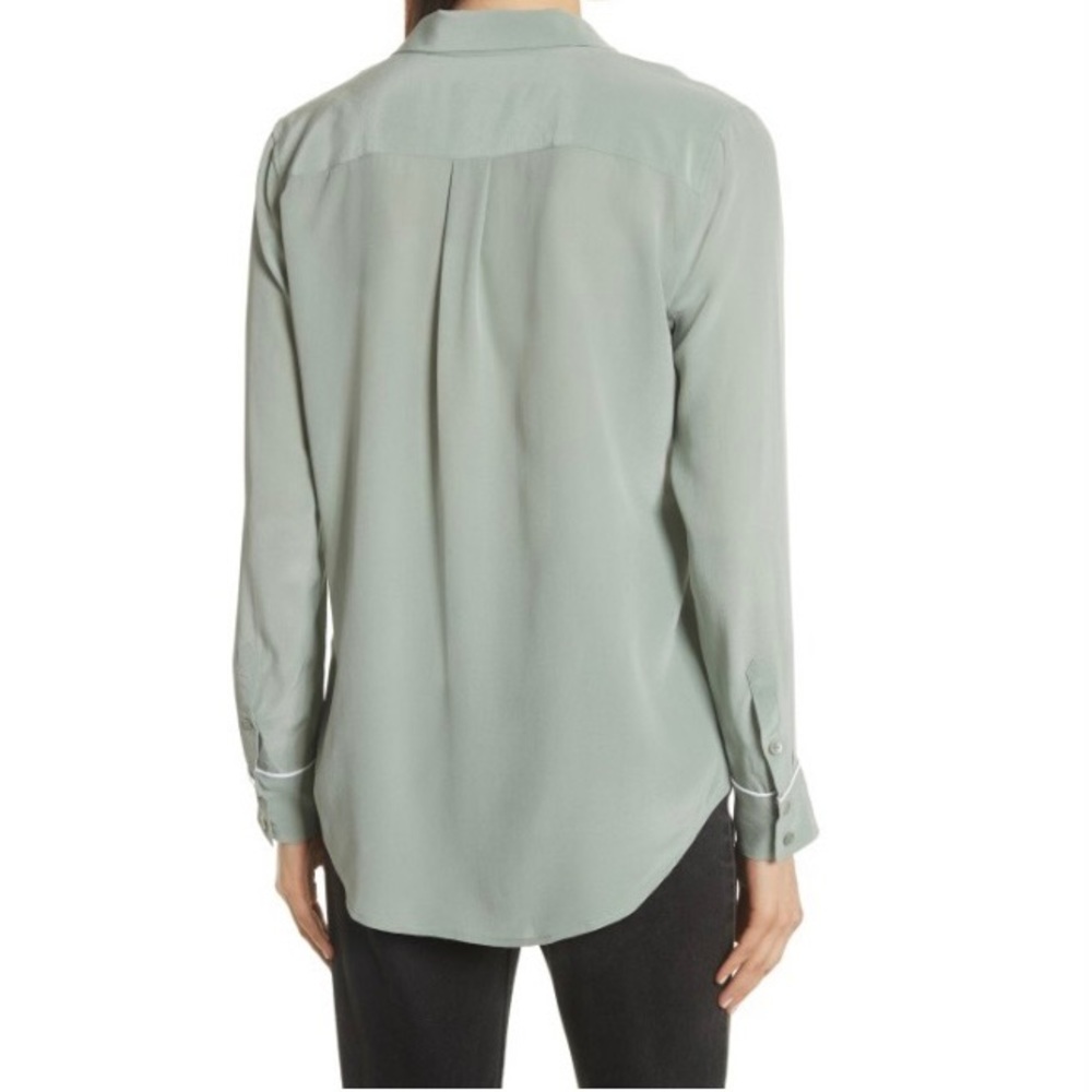 Equipment Keira Piped Sage Green Silk Button Down Shirt Women Size XS - Picture 3 of 12